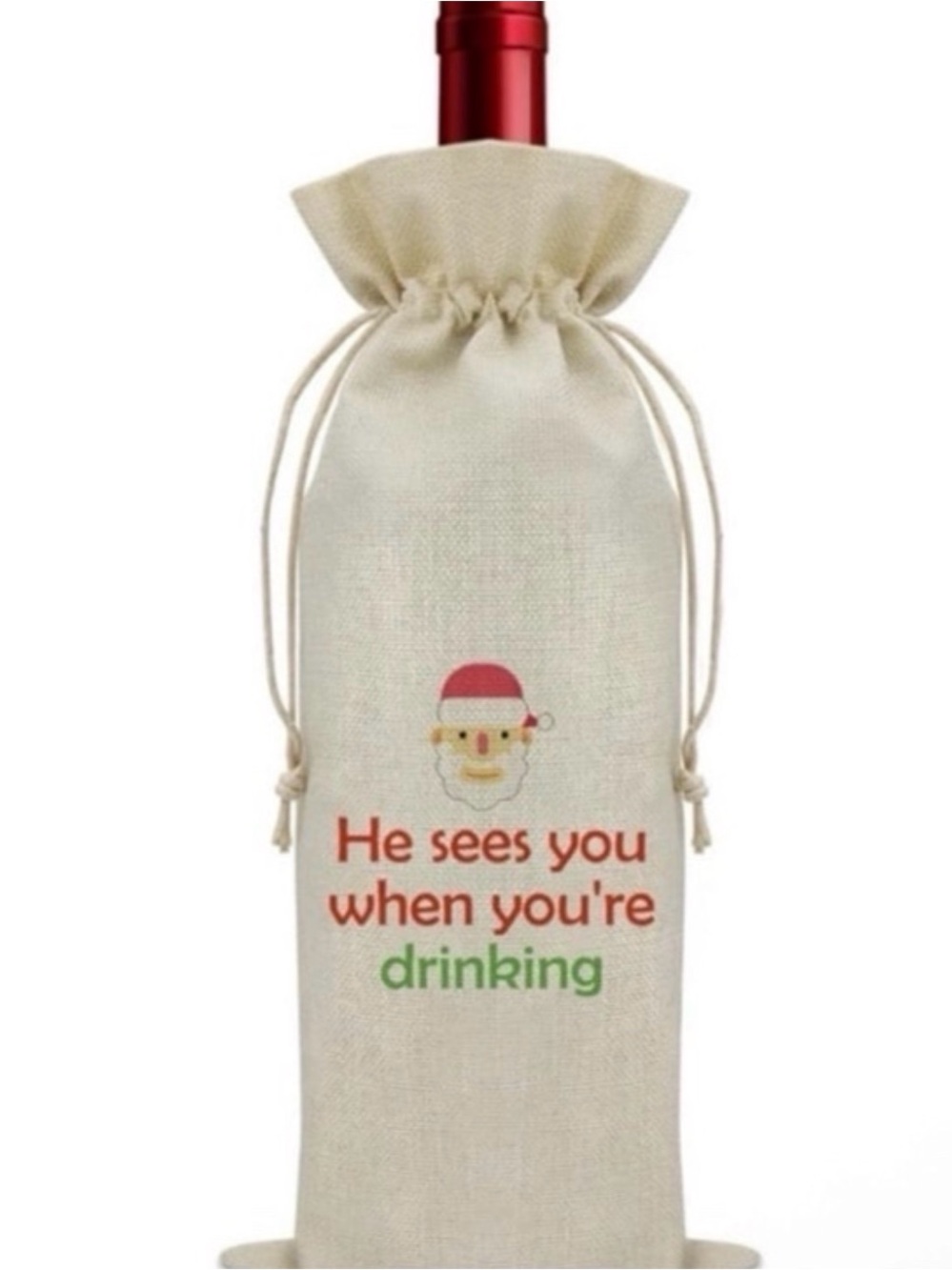 Holiday Santa “He sees you when you’re drinking” Wine Bottle Gift Bag